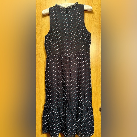 LOFT Outlet Women's Navy Green Clip Dot Flounce Ruffle Hem Sleeveless Sz. 0 - Picture 4 of 7